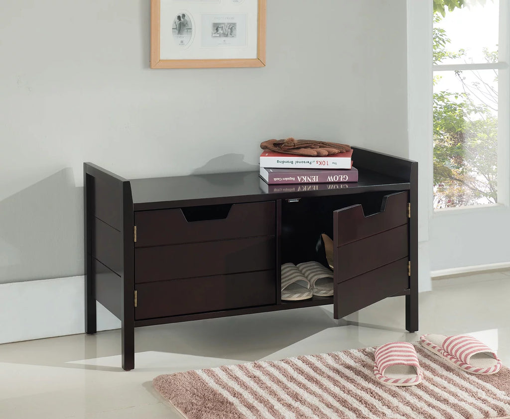 Espresso Wood Shoe Bench with Cabinet Storage A477