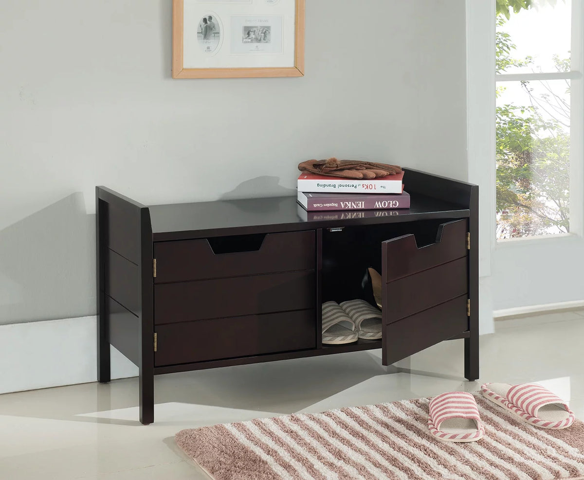 Espresso Wood Shoe Bench with Cabinet Storage A477