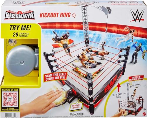 WWE Wrekkin' Kickout Ring Playset with Launcher, Crane, Championship, 13-inch x 20-inch V115563