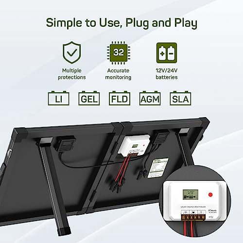 100 Watt 12 Volt Portable Solar Panel Suitcase with 30 Amp PWM Charge Controller D15835