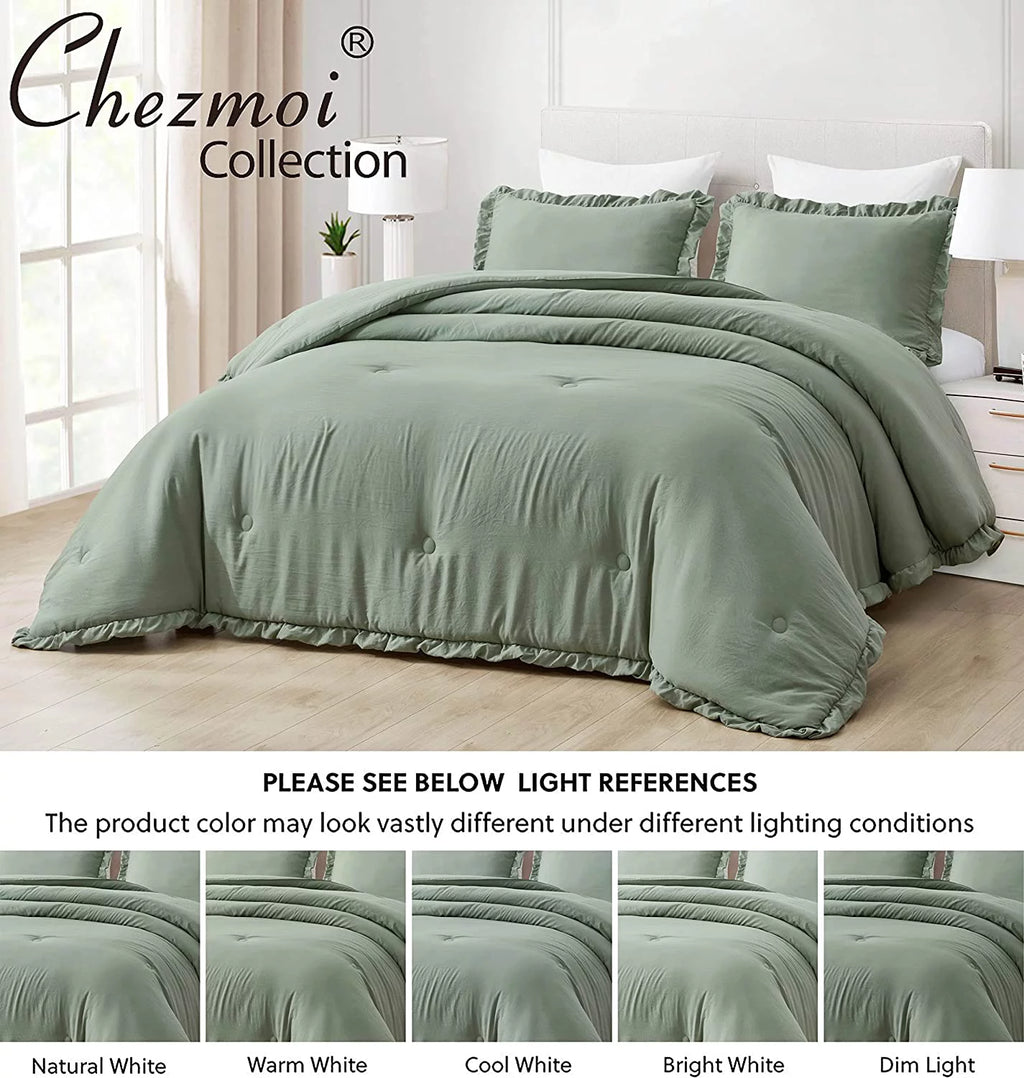 Sage Green Ruffled Edge Microfiber Comforter Set B176366