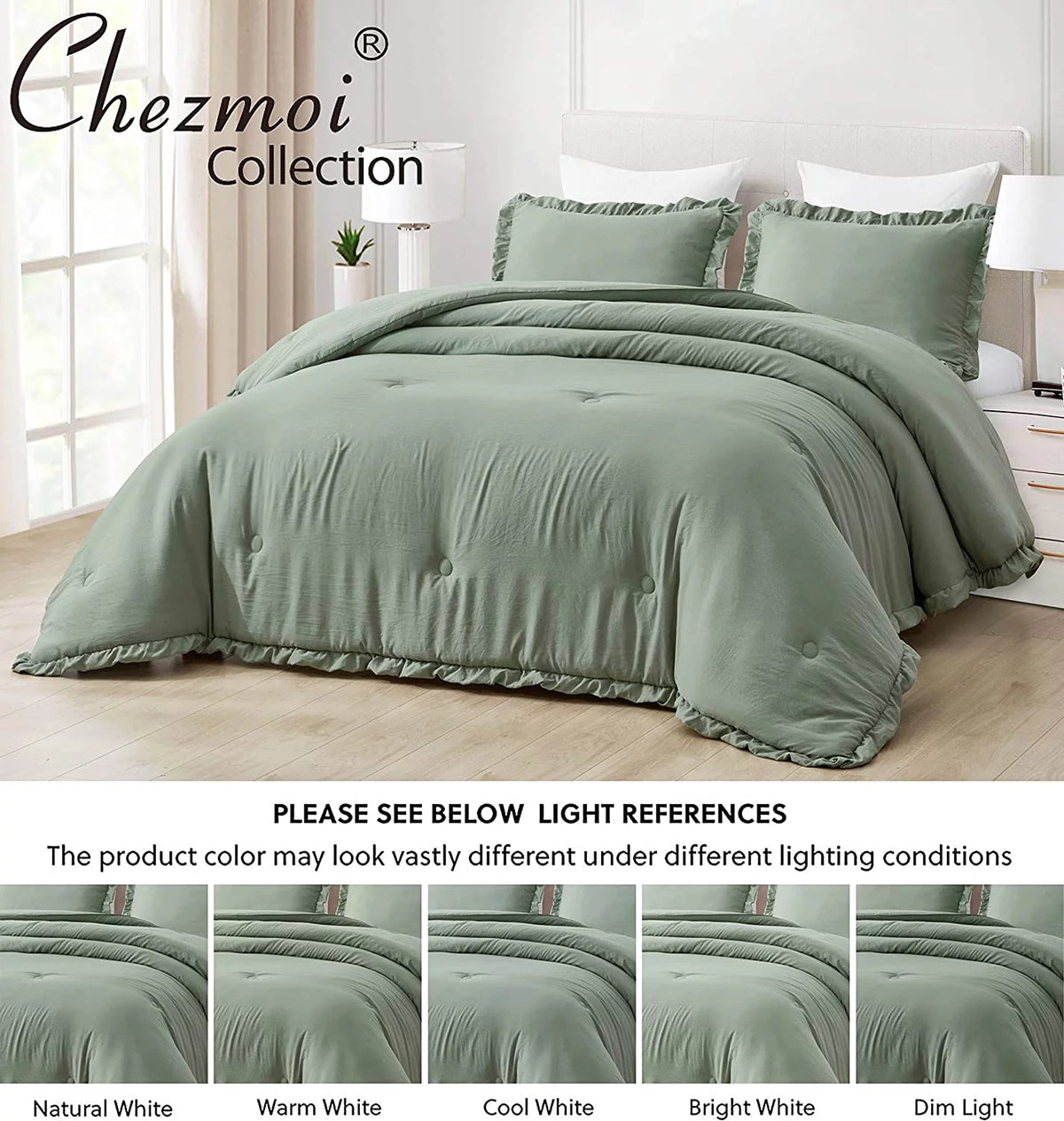 Sage Green Ruffled Edge Microfiber Comforter Set B176366