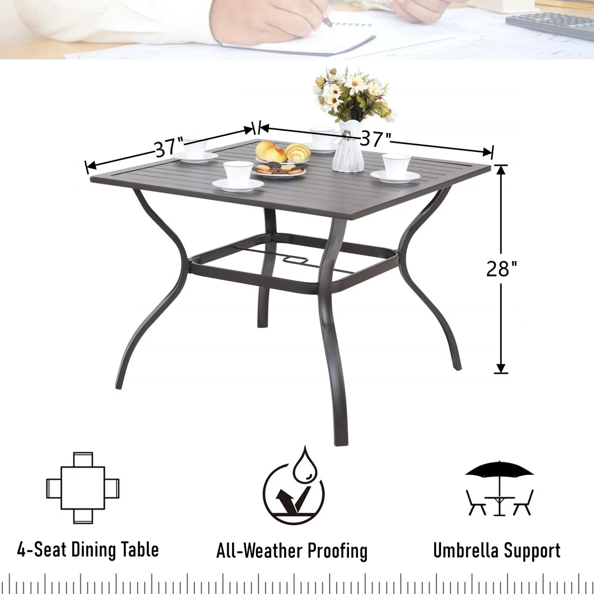Metal Steel Slat 37 inch Dining Table with Umbrella Hole M417634