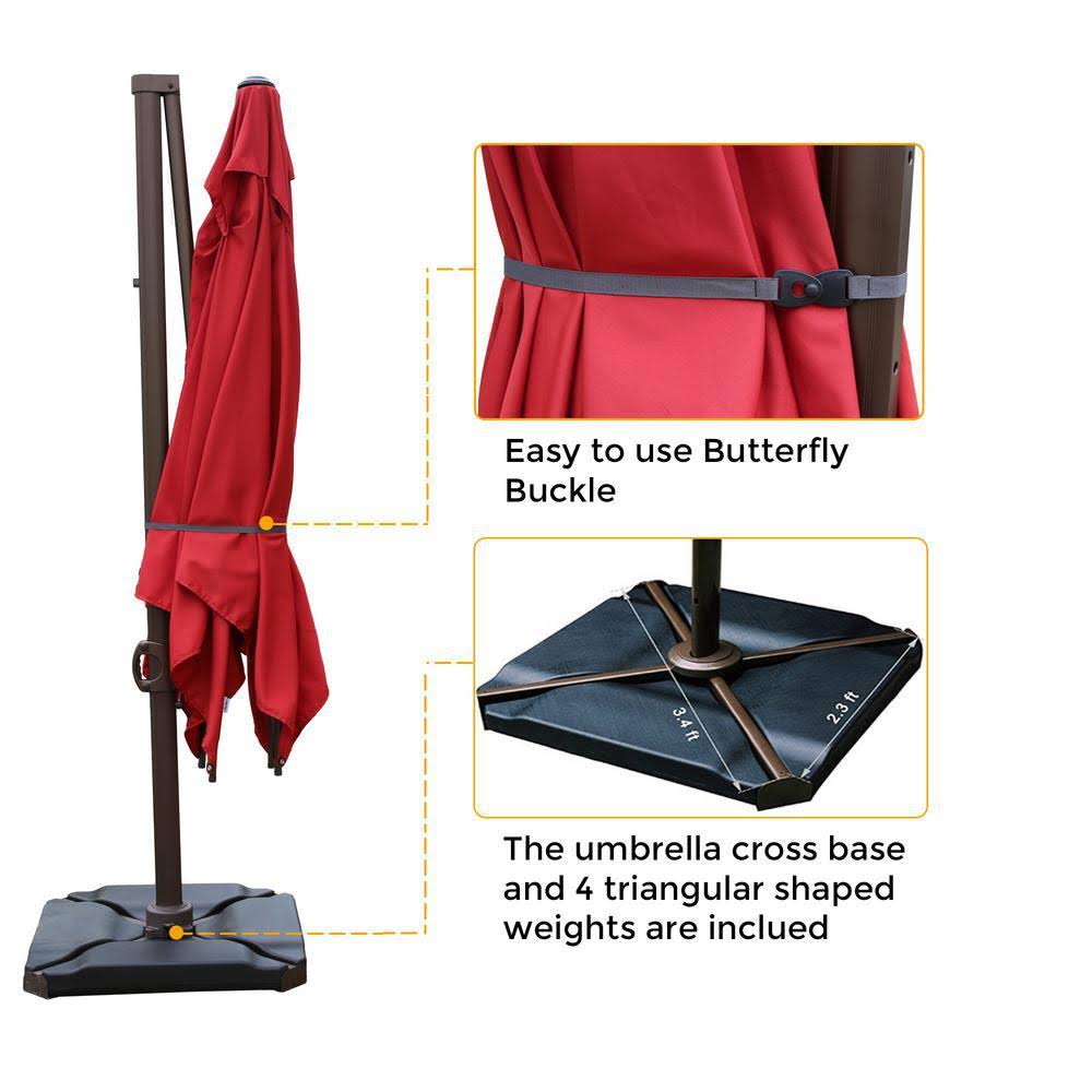 10 ft. x 10 ft. 360-Degree Rotating Aluminum Cantilever Patio Umbrella with Base Weight in Dark Red S69428