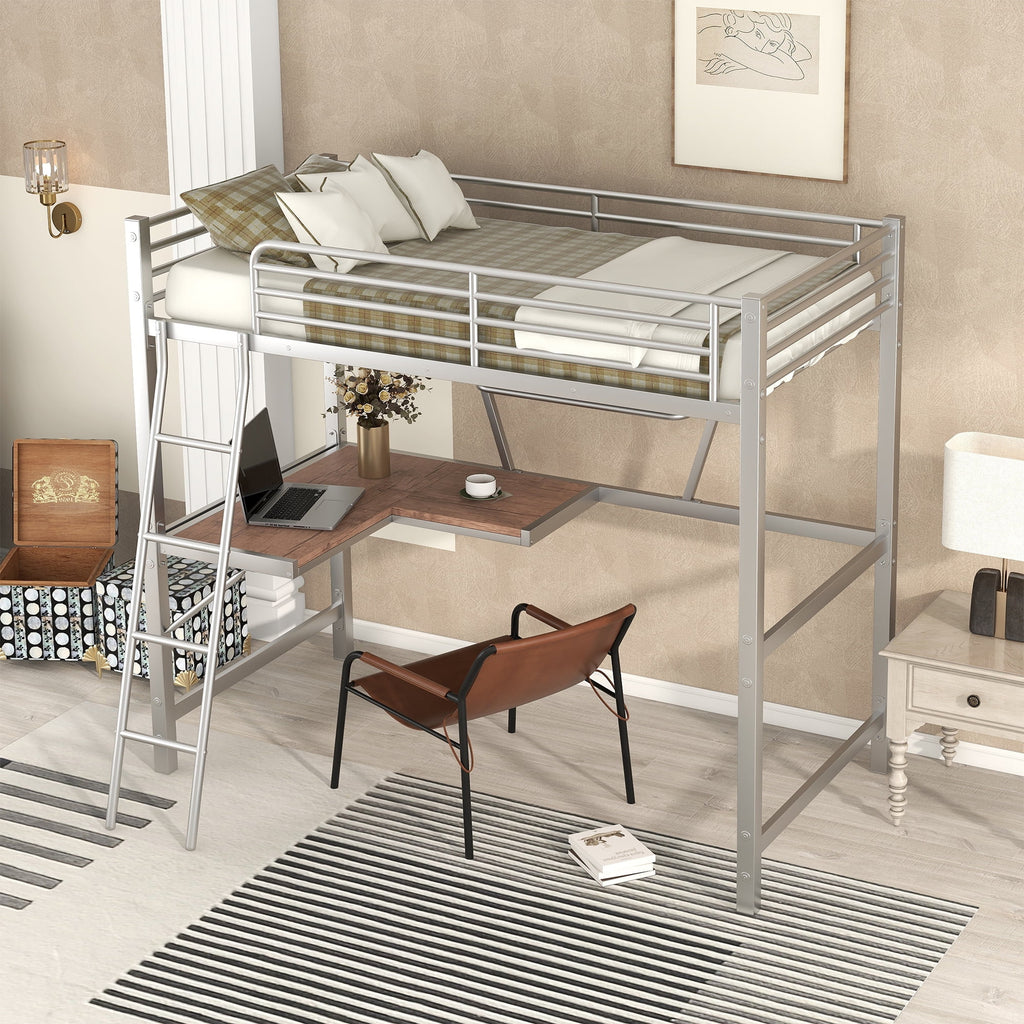 Metal Loft Bed with Desk and Shelf T457017