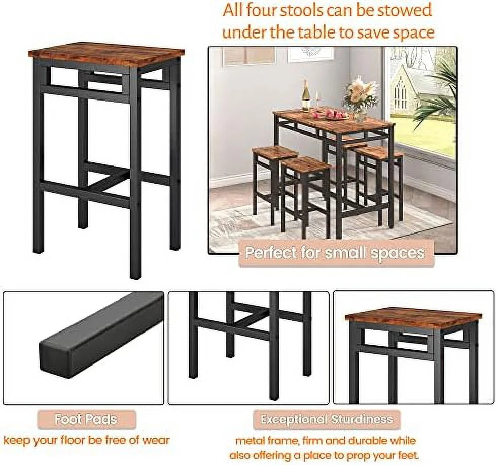 5 Piece Metal and Wood Dining Table and Chairs Set G942