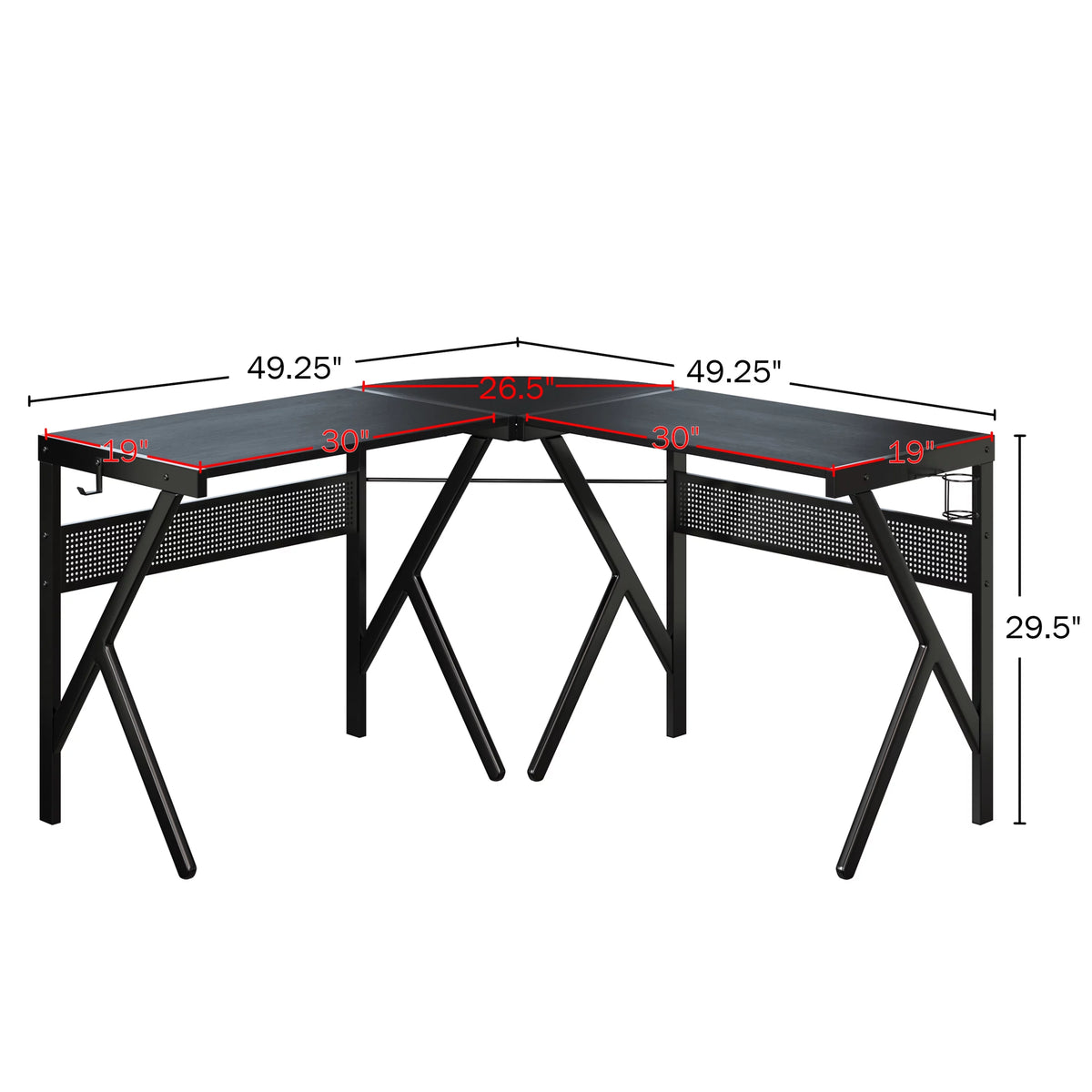 L Shaped Computer Desk with Headphone and Cup Holder Black X168306