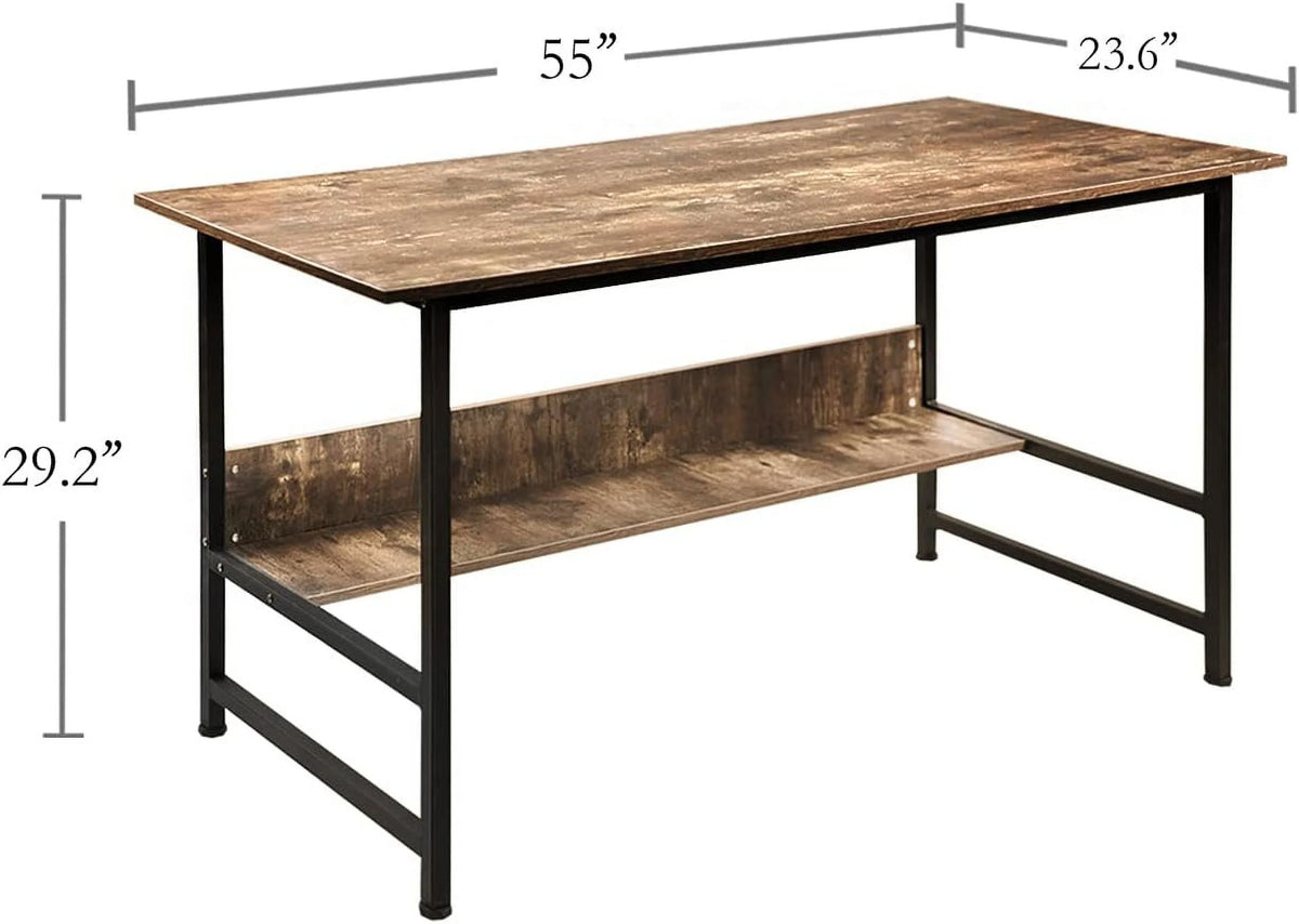 55" Wood Office Desk with Metal Legs and Book Shelf W37143