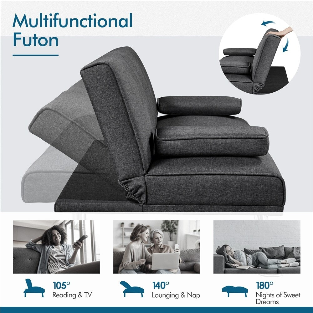 Dark Gray Tufted Fabric Convertible Futon Sofa Bed N82438