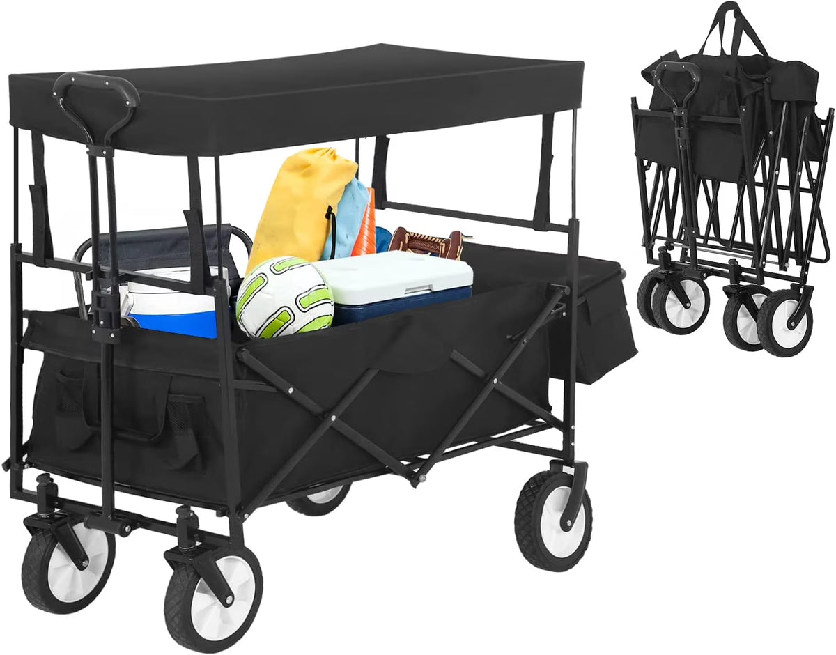 Black Folding Wagon Cart with Removable Canopy X9160