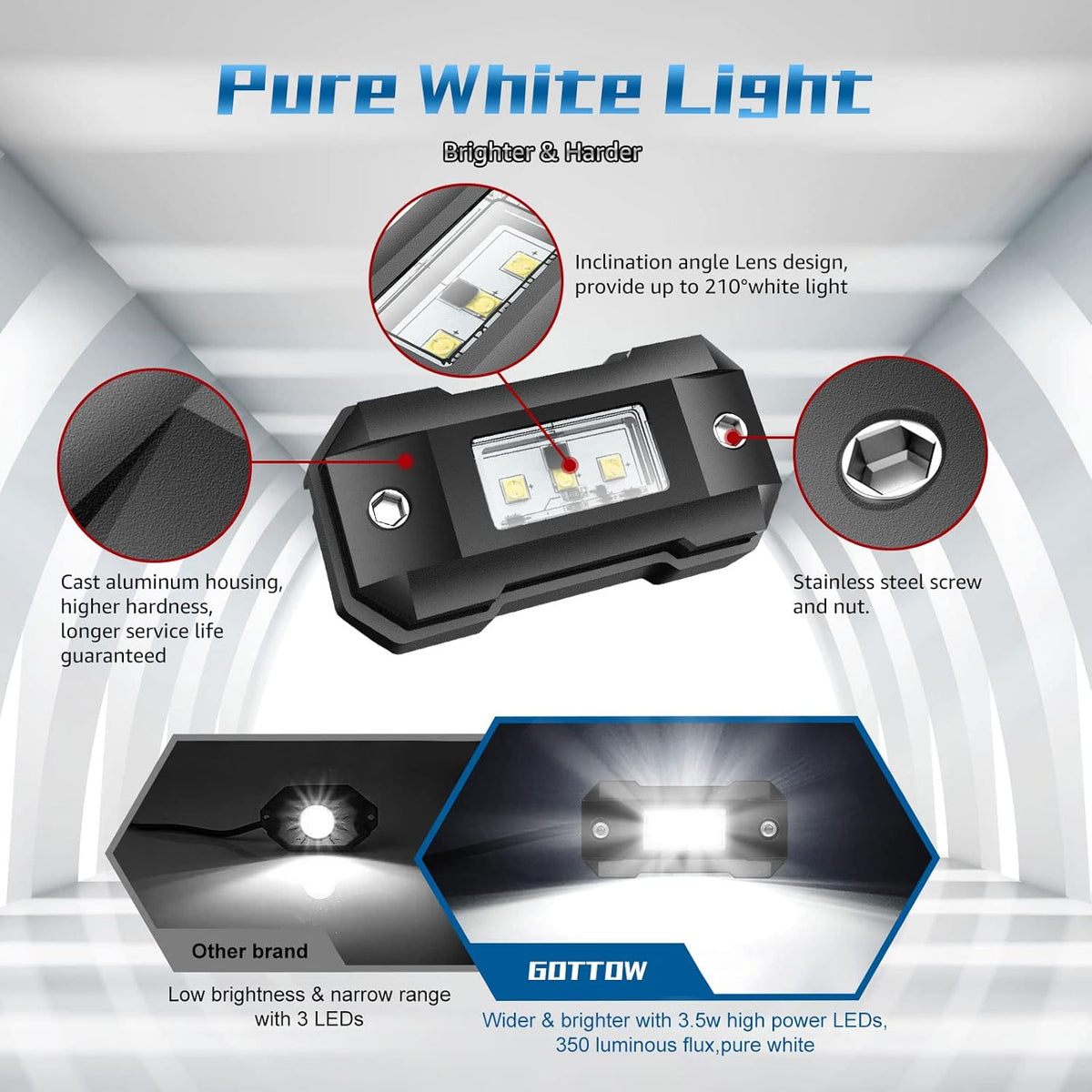 White 12 Pod Waterproof LED Rock Lights H2224