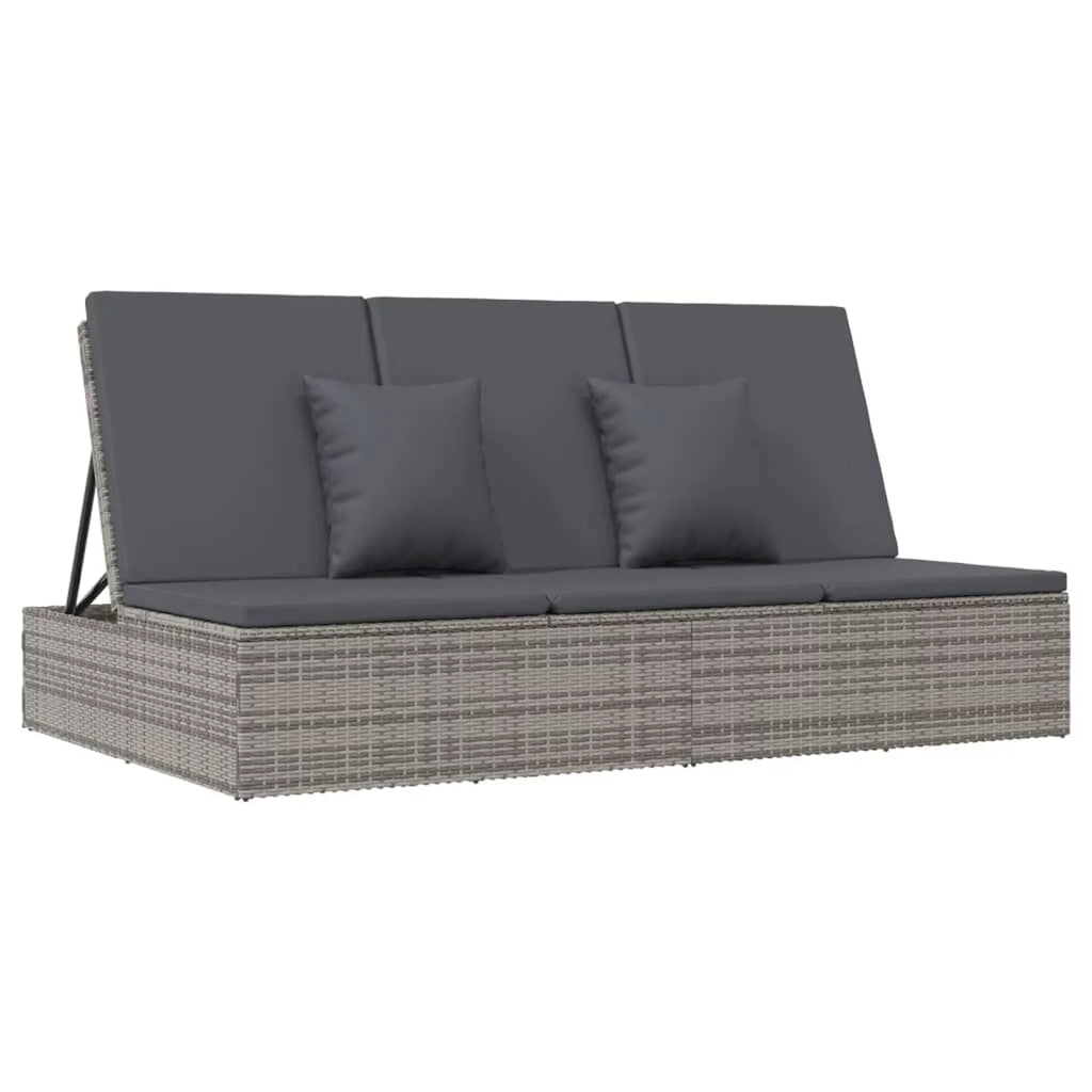 Convertible Sun Bed with Cushions Poly Rattan Dark Gray X70078