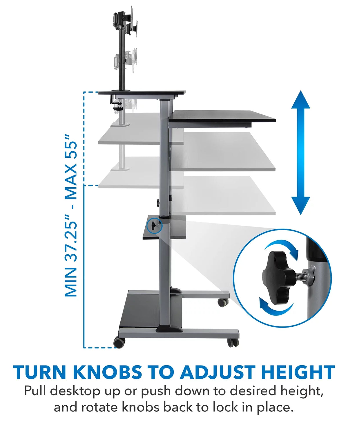 Extra Wide Mobile Standing Desk with Dual Monitor Mount G331480