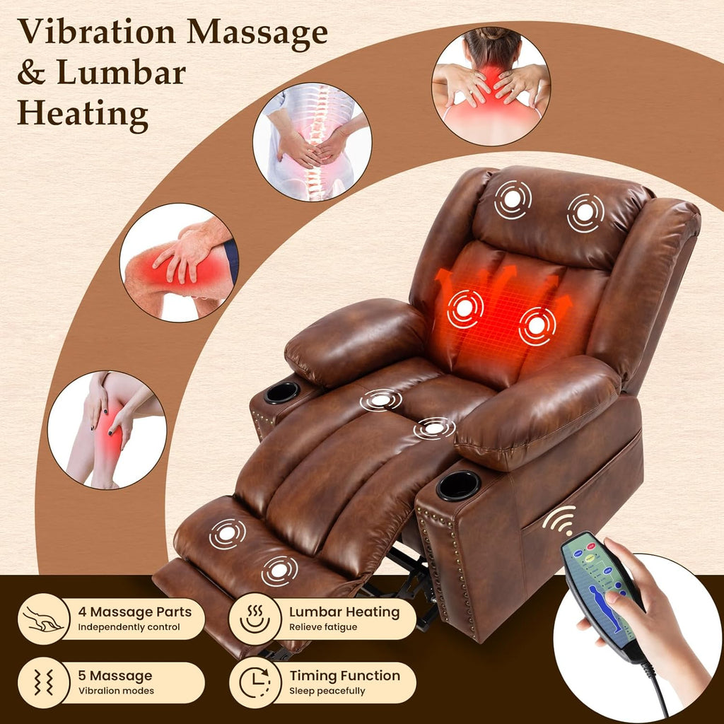 Large Power Lift Recliner with Extended Footrest, Heat and Massage O67454