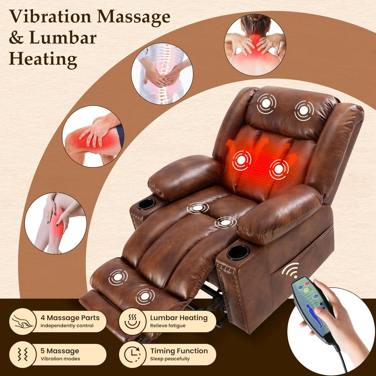 Large Power Lift Recliner with Extended Footrest, Heat and Massage O67454