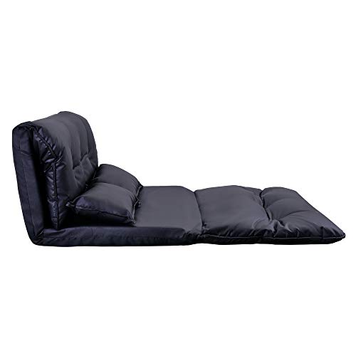 5-Position Folding Chaise Lounge with Adjustable Back & Steel Frame Black H2270