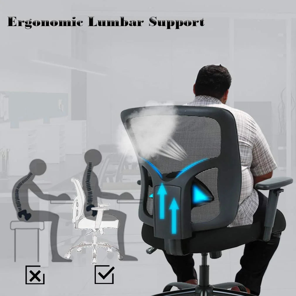 Black Mesh Ergonomic Office Chair 400 lbs with Wheels and Adjustable Arms Y86142