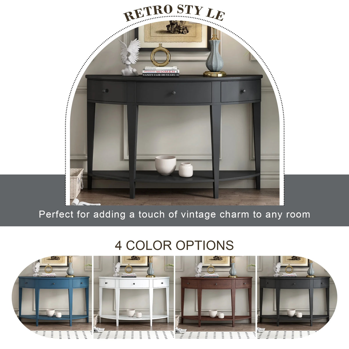 Black Curved Console Table with 3 Drawers L2715