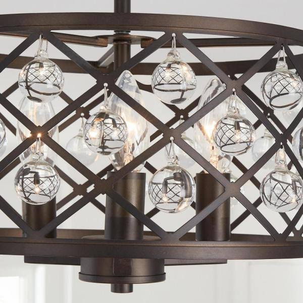 Aged Bronze Semi Flush Mount with Crystal Globes N592
