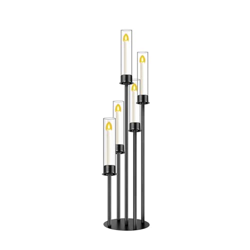 Black 5 Head Glass Cylinders Metal Candelabra F264413