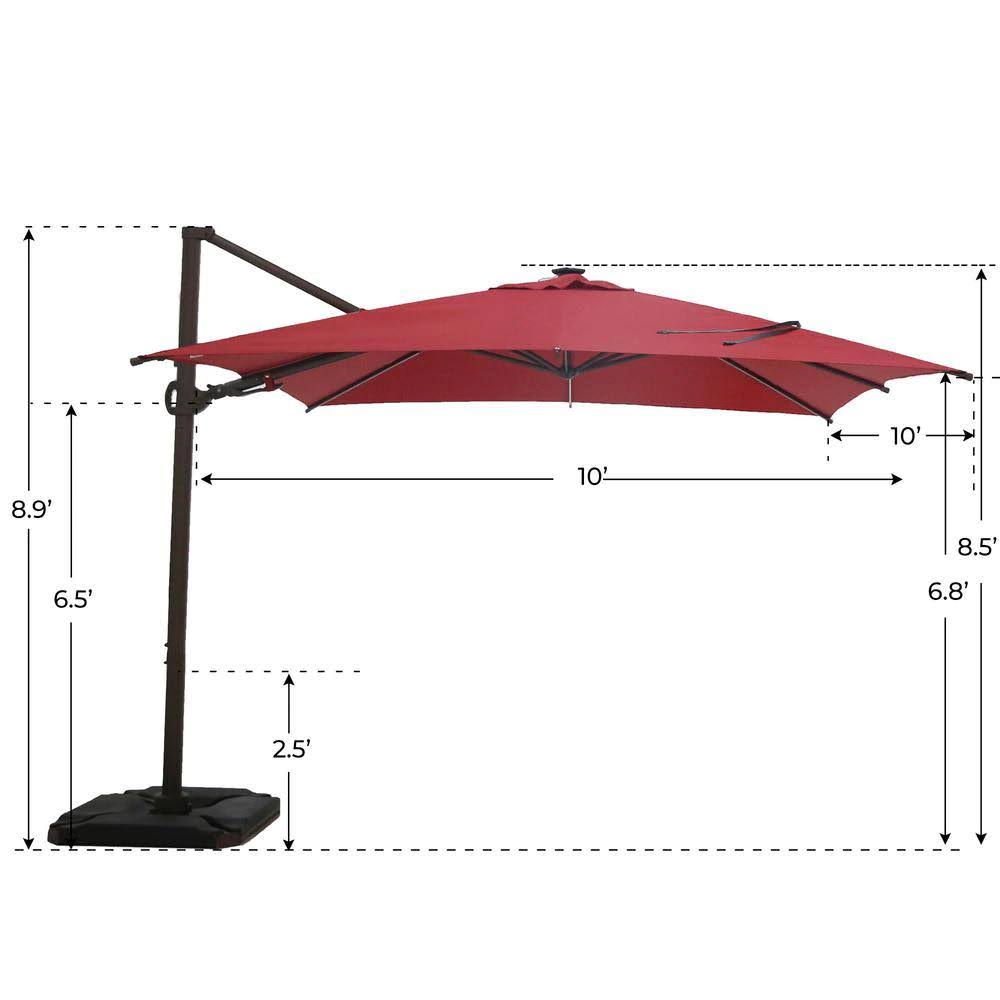 10 ft. x 10 ft. 360-Degree Rotating Aluminum Cantilever Patio Umbrella with Base Weight in Dark Red S69428