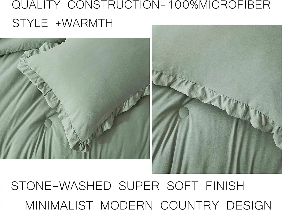 Sage Green Ruffled Edge Microfiber Comforter Set B176366