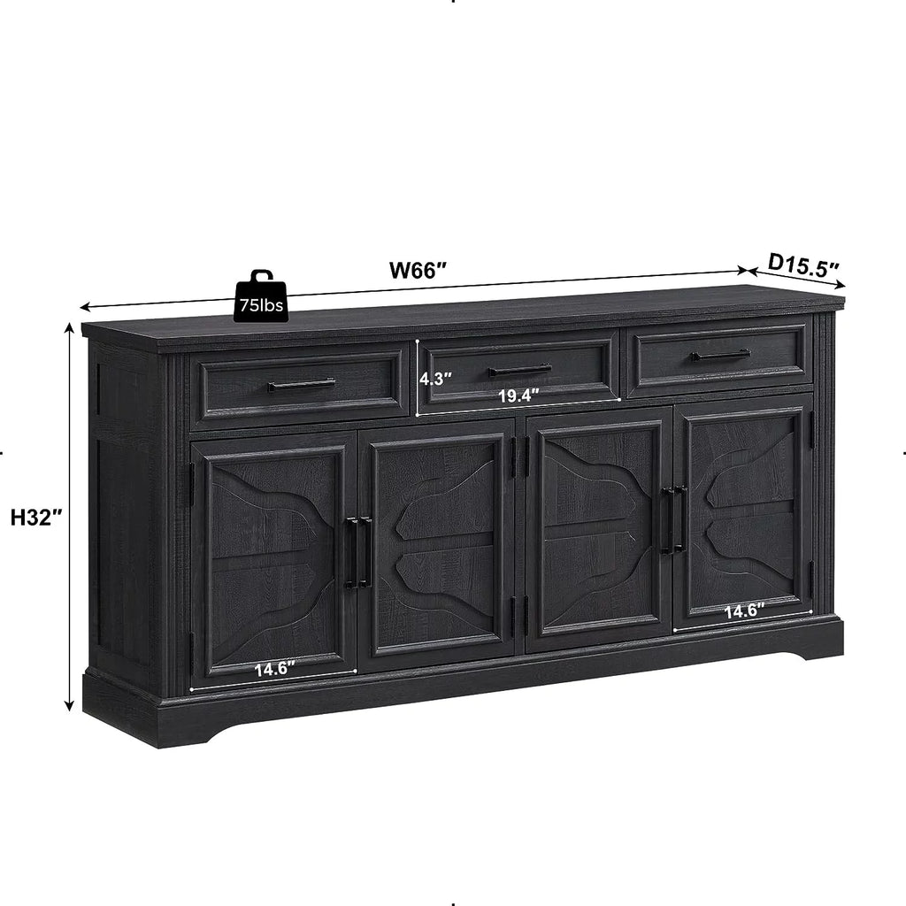 Black 3 Drawer 4 Door Sideboard Storage Cabinet U116030