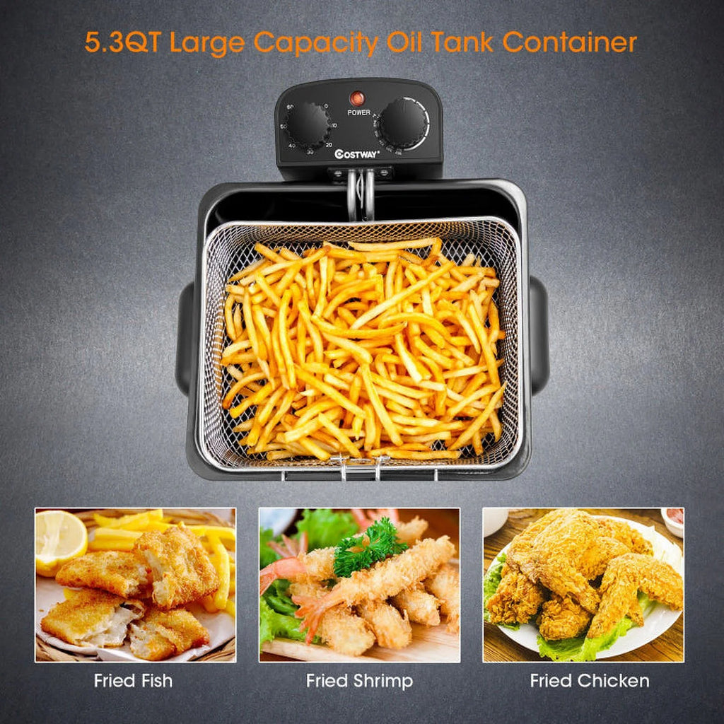 5.3Qt Stainless Steel Electric Deep Fryer with Triple Basket P24462