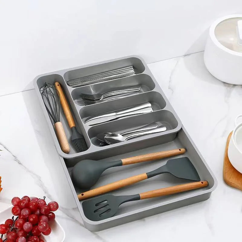 Black Expandable Plastic Silverware Drawer Organizer P8938