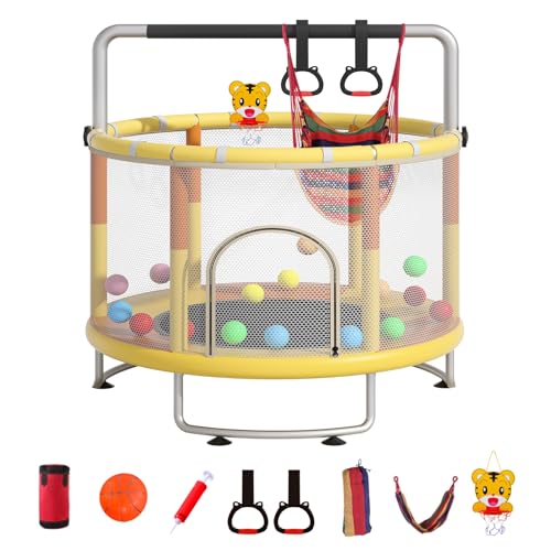 55" Small Trampoline with Enclosure Net and Basketball Hoops R9067