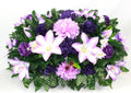 Purple Lilies Roses Mums Headstone Flower Saddle G98980