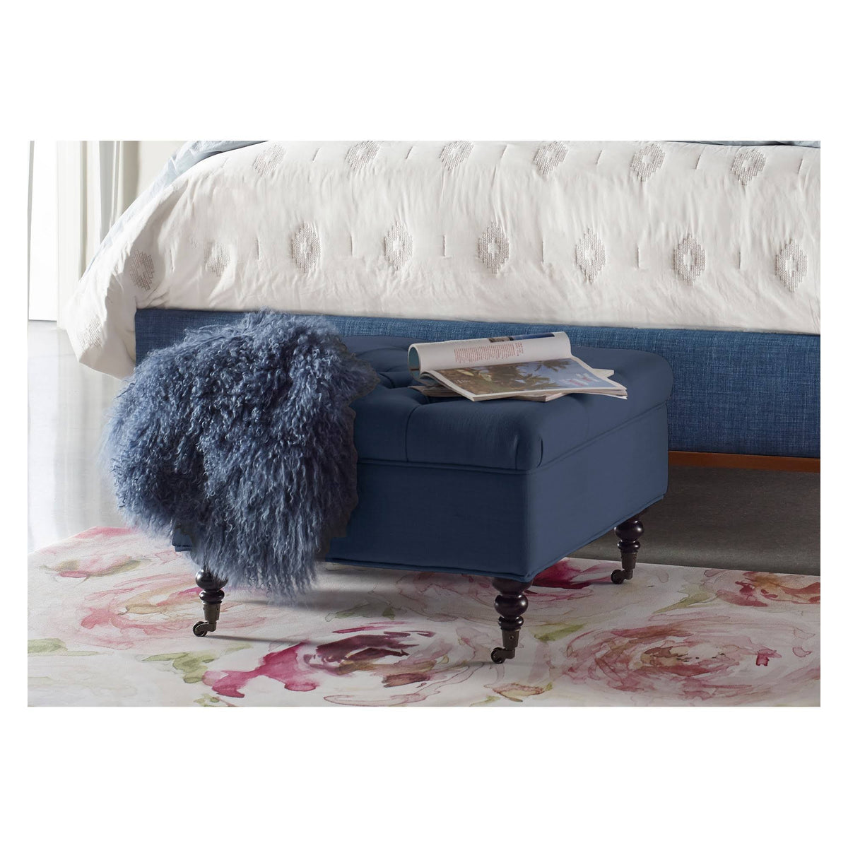 Blue Tufted Storage Ottoman with Casters R40801
