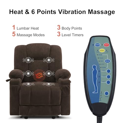 Brown Fabric Power Recliner Chair with Heat and Vibration Massage L642106