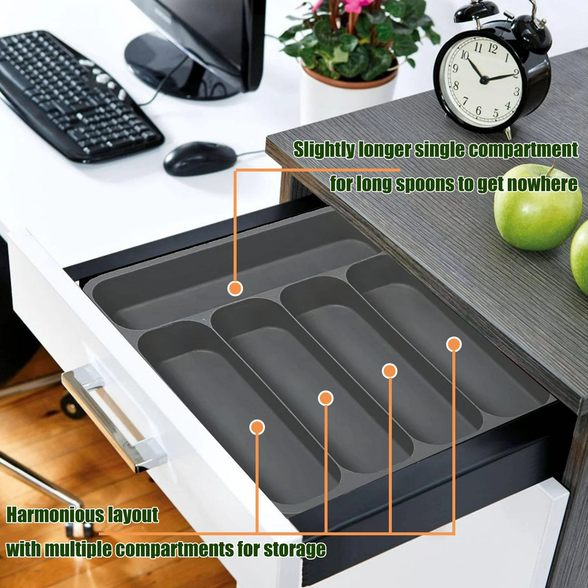 Black Expandable Plastic Silverware Drawer Organizer P8938