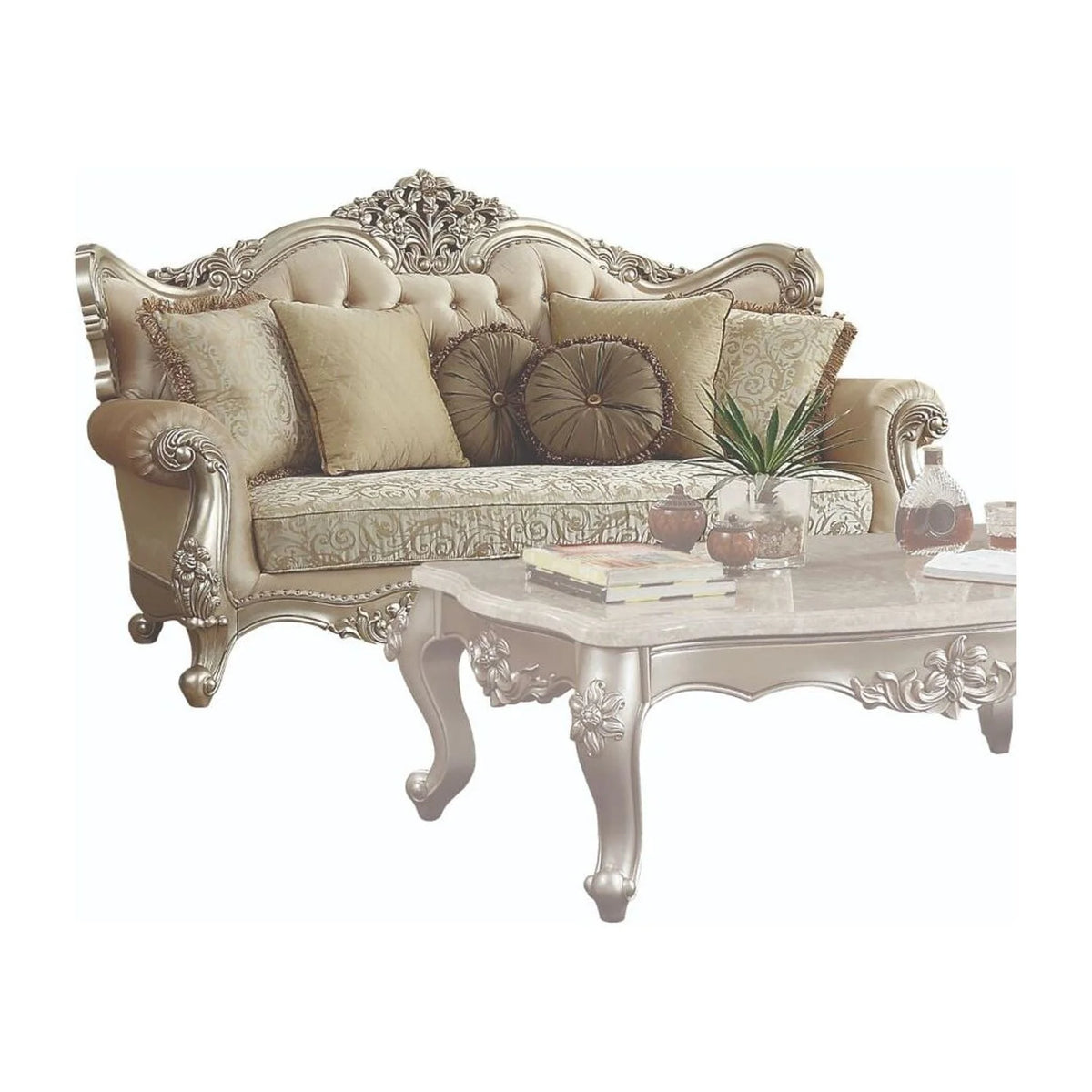 Champagne Gold Tufted Sofa with 7 Pillows X7206
