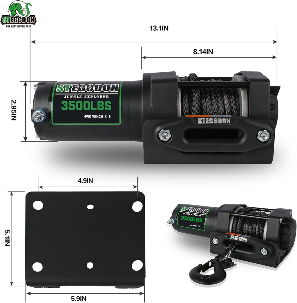 3500 lb. Load Capacity 12V Synthetic Rope Electric Winch with Wireless Remote C829