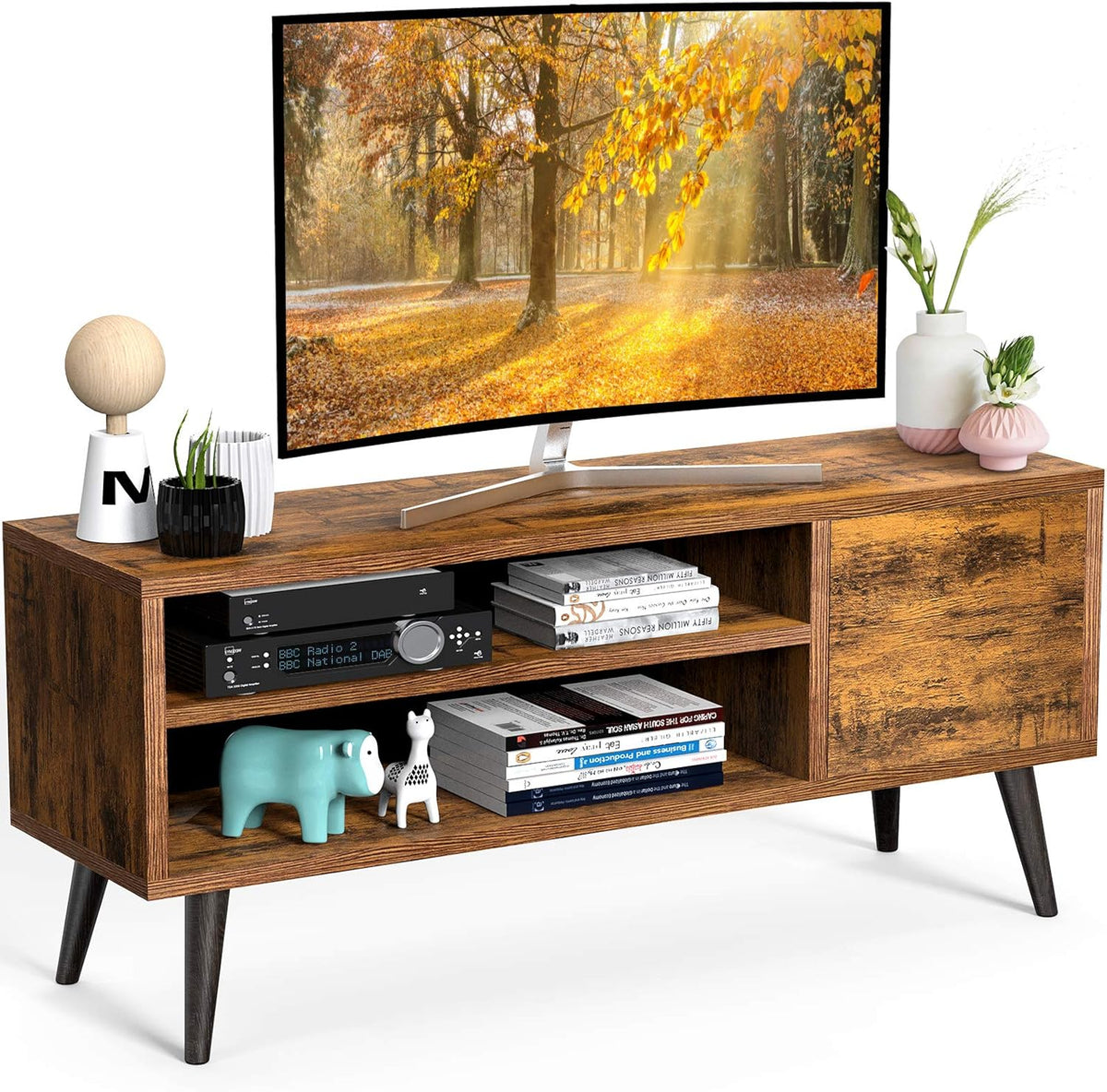 Retro Wood TV Console Table with Storage L64573
