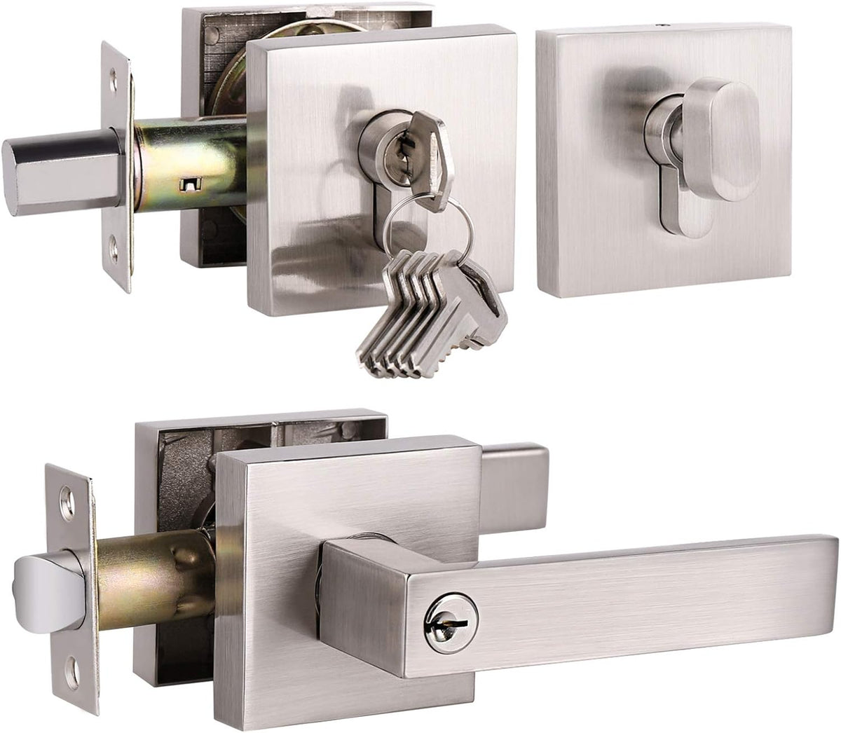 5 Pack Satin Nickel Square Door Levers with Privacy Lock B820049
