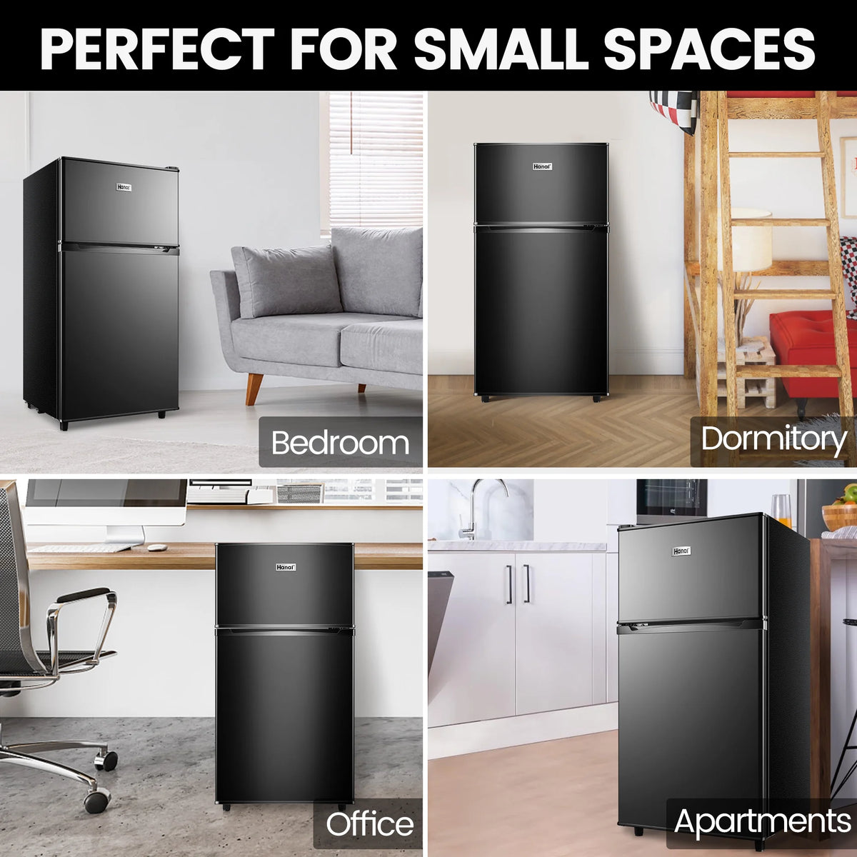 3.5 Cu ft Two Door Mini Fridge with Freezer, Black L471331