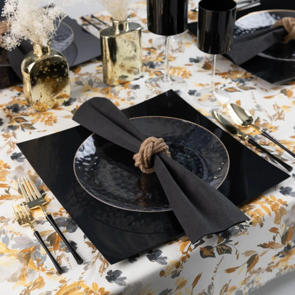 13" Flat Square Black Plastic Plates, 8 R53918