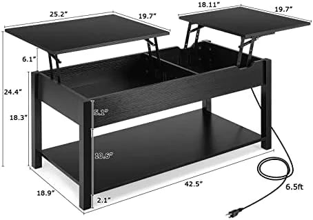 42.5" Lift Top Coffee Table with Hidden Compartment and USB Ports V36148