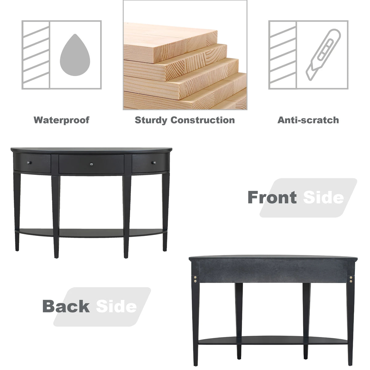 Black Curved Console Table with 3 Drawers L2715