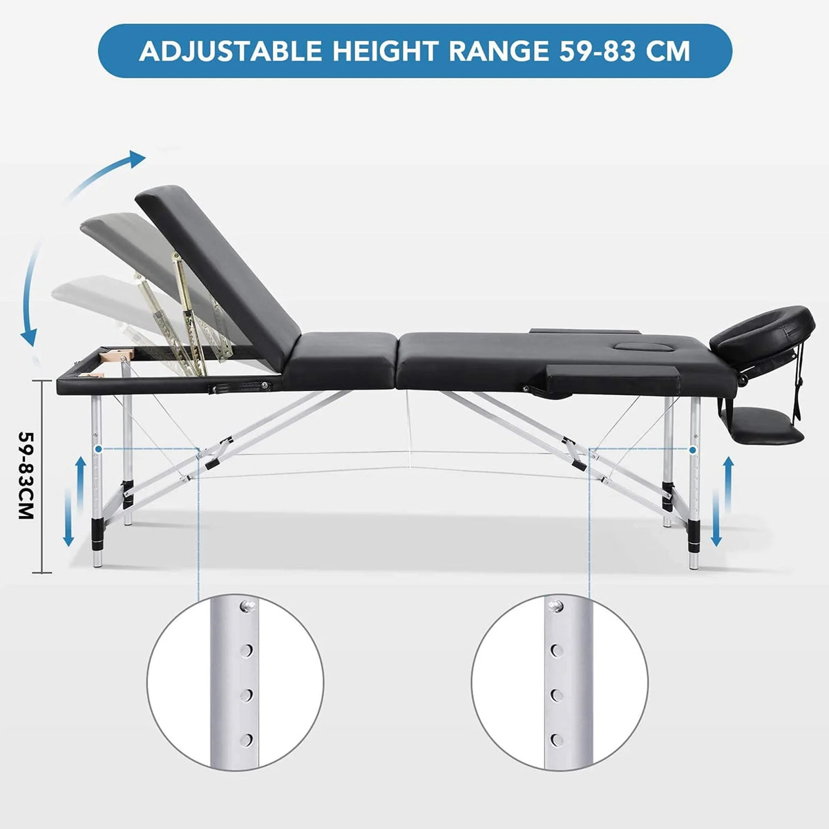 Portable Height Adjustable 3 Sections Wooden Massage Table with Face Hole and Carrying Bag Q204191