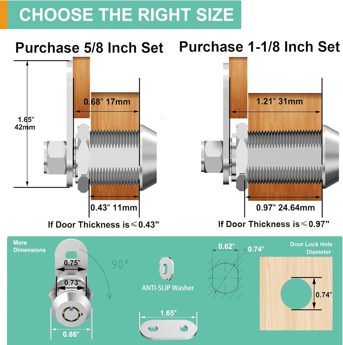 6 Pack 1-1/8 Inch Keyed Alike Zinc Alloy Cam Lock G640293