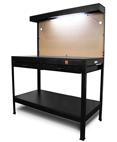 48-Inch Black Workbench with Power Outlets and Light M78055