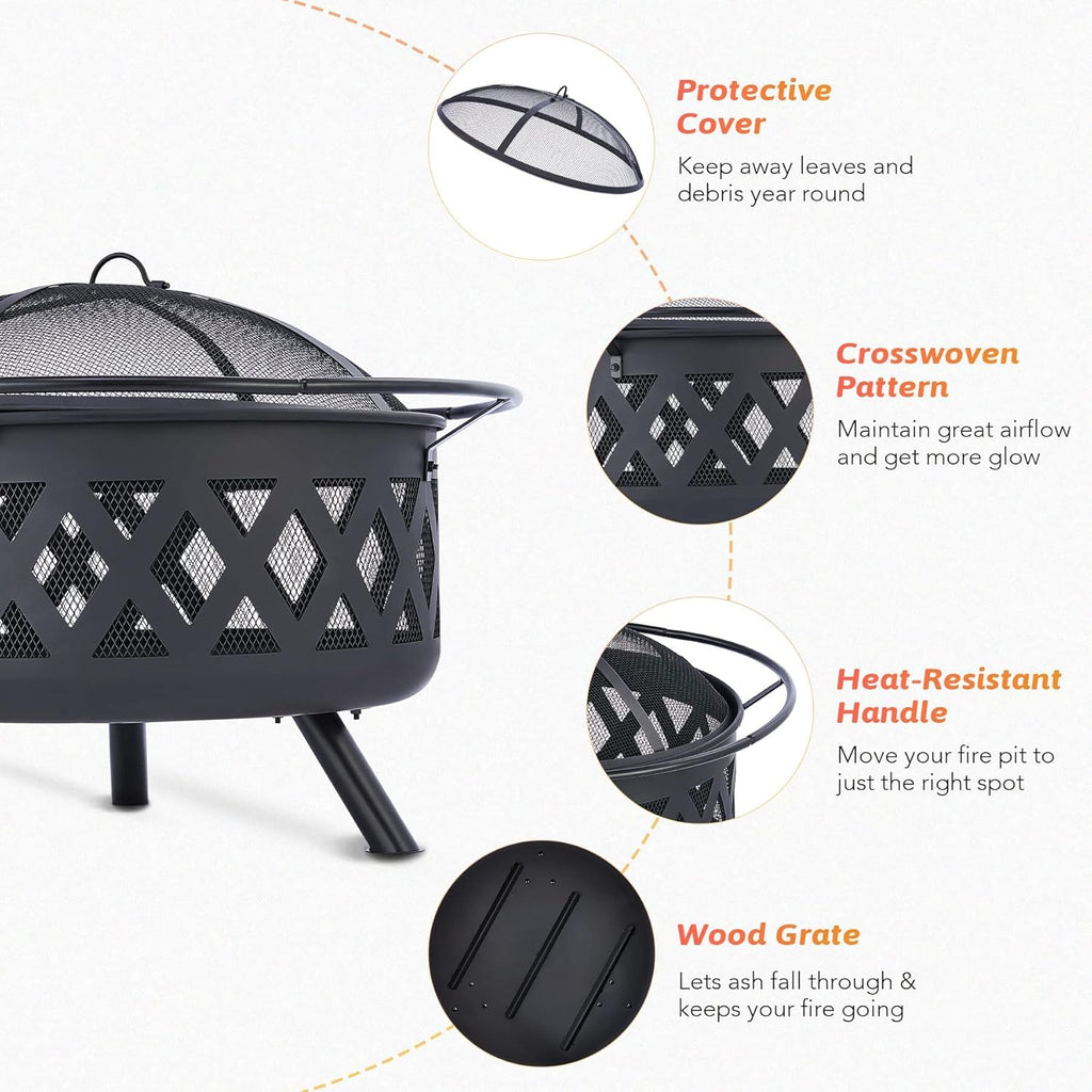 30-Inch Round Wood Burning Fire Pit with BBQ Grill Z40373