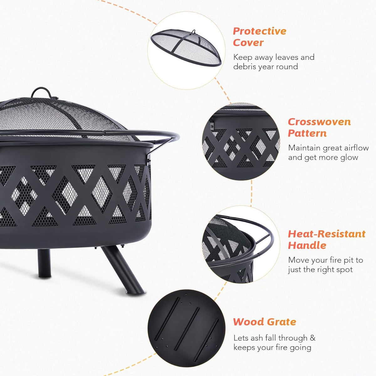 30-Inch Round Wood Burning Fire Pit with BBQ Grill Z40373