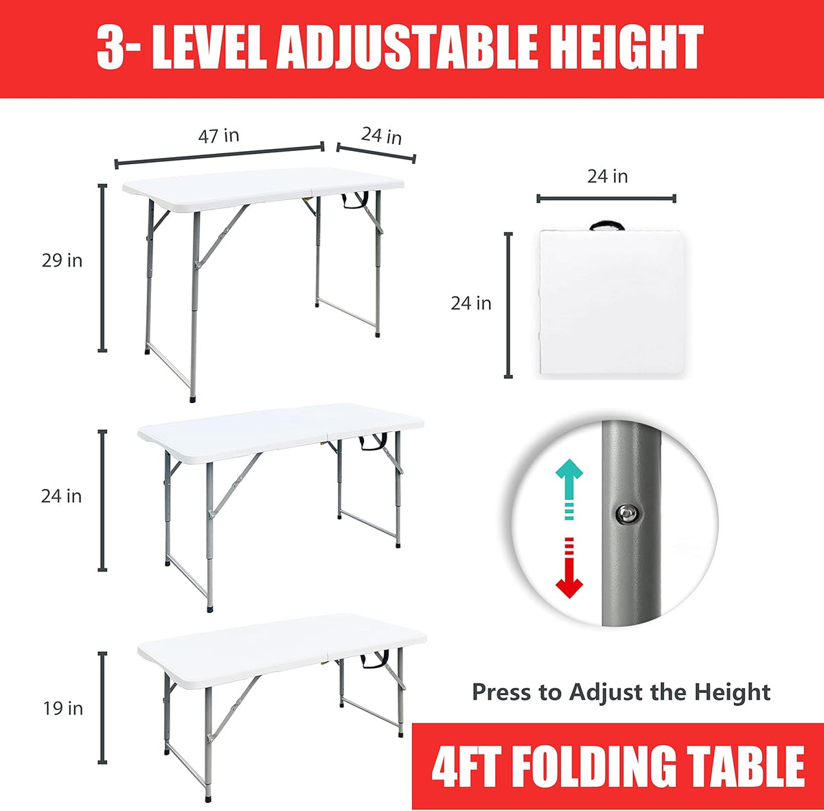 4 ft Folding Plastic Table White J635044