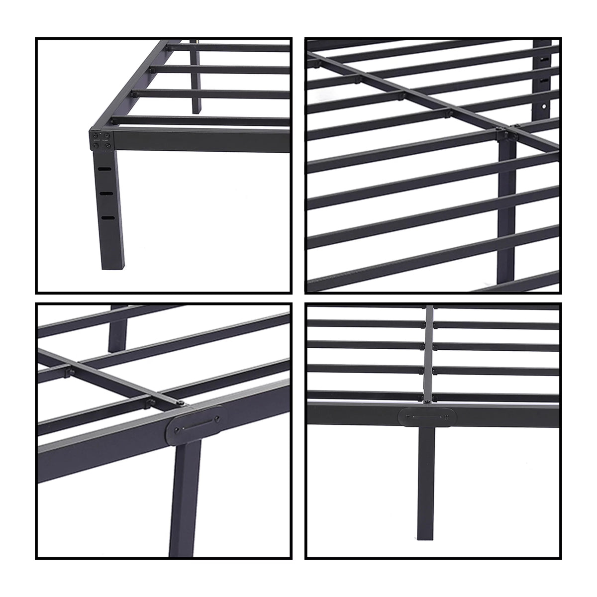18" 3500 lbs Heavy Duty Black Steel Slat Metal King Bed Frame H7939
