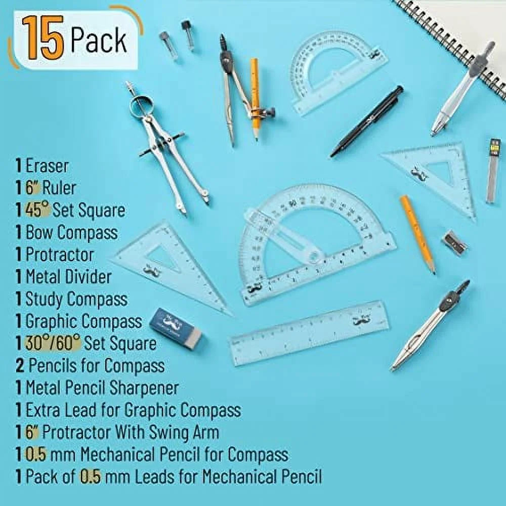 15 Piece Geometry Set with 6 Inch Swing Arm Protractor S445573